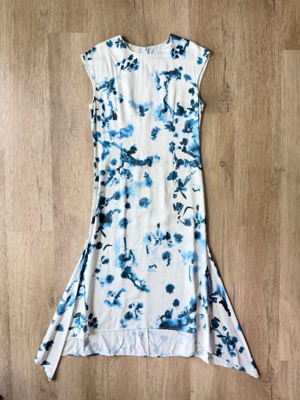 CEDRIC CHARLIER Asymmetric Midi Dress Blue & White Size 8